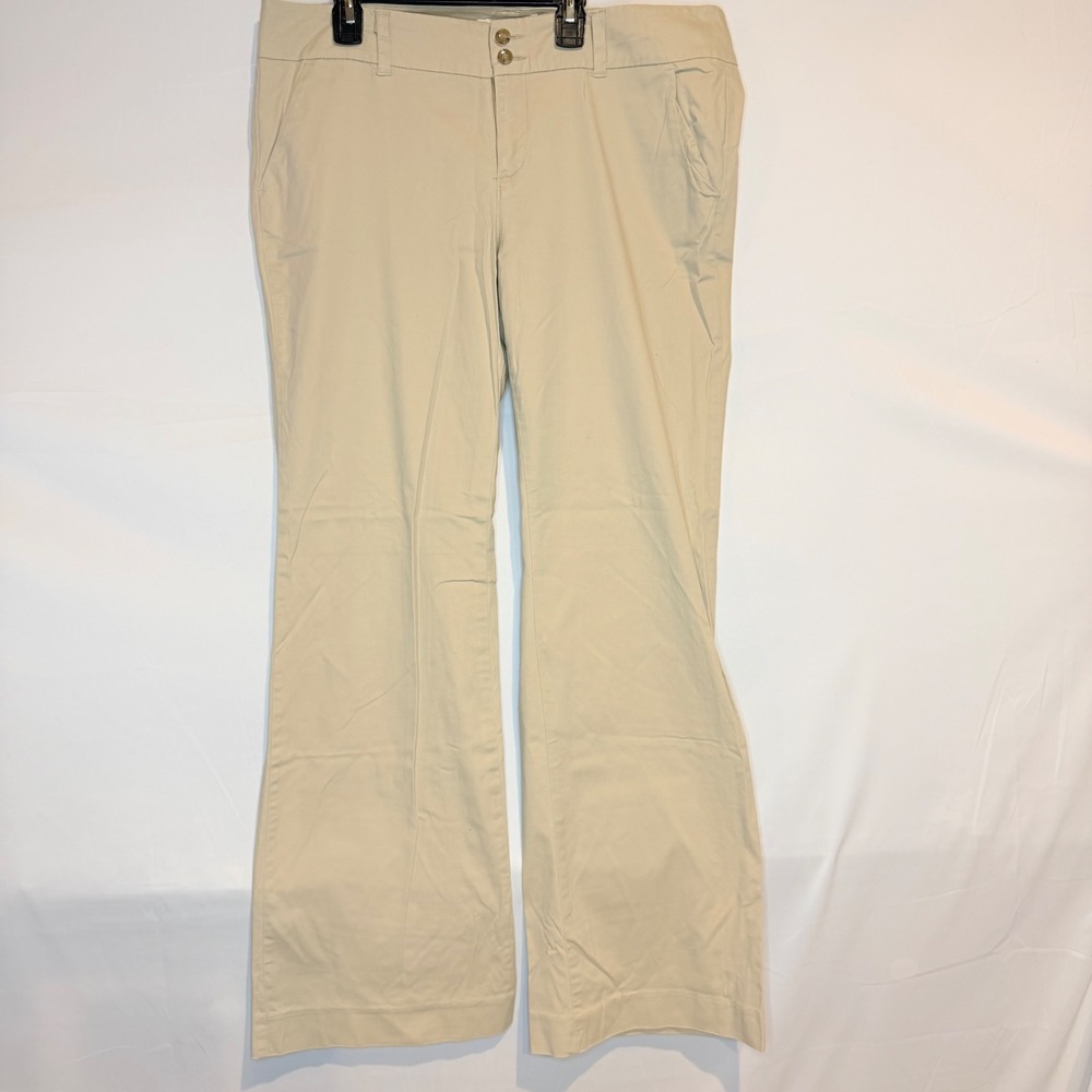 Old Navy Womens Khaki Flare Leg Trousers Tan Mid Rise Dress Pants Size 14